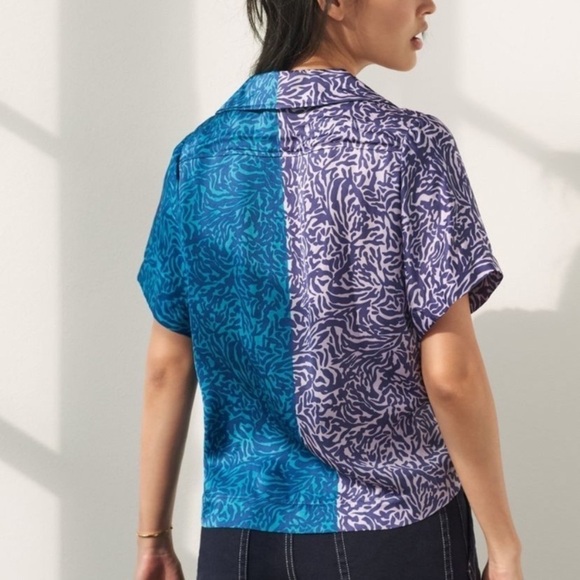 NWT Anthropologie Tiny Postcard Zebra Print Colorblock Button Down Top - Picture 3 of 7